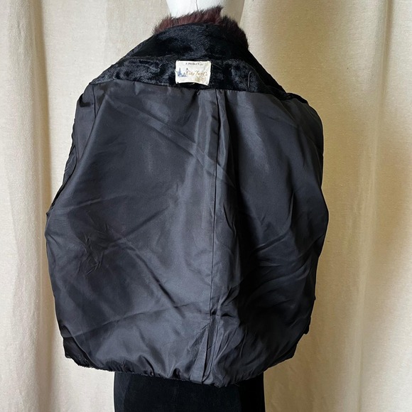 Vintage Sheared Fur Cape w/ Mink Collar Black Swing Evening Capelet M/L - Picture 7 of 9